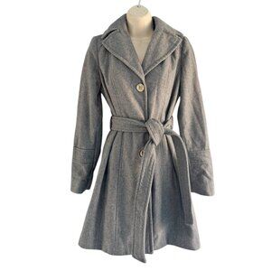 Michael Kors Woman's Sz 0 Gray Wool Blend Coat Removable Hood Belted